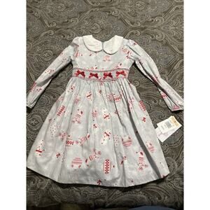 Bonnie Jean Grey Snowman Smocked Dress 6x Long Sleeve